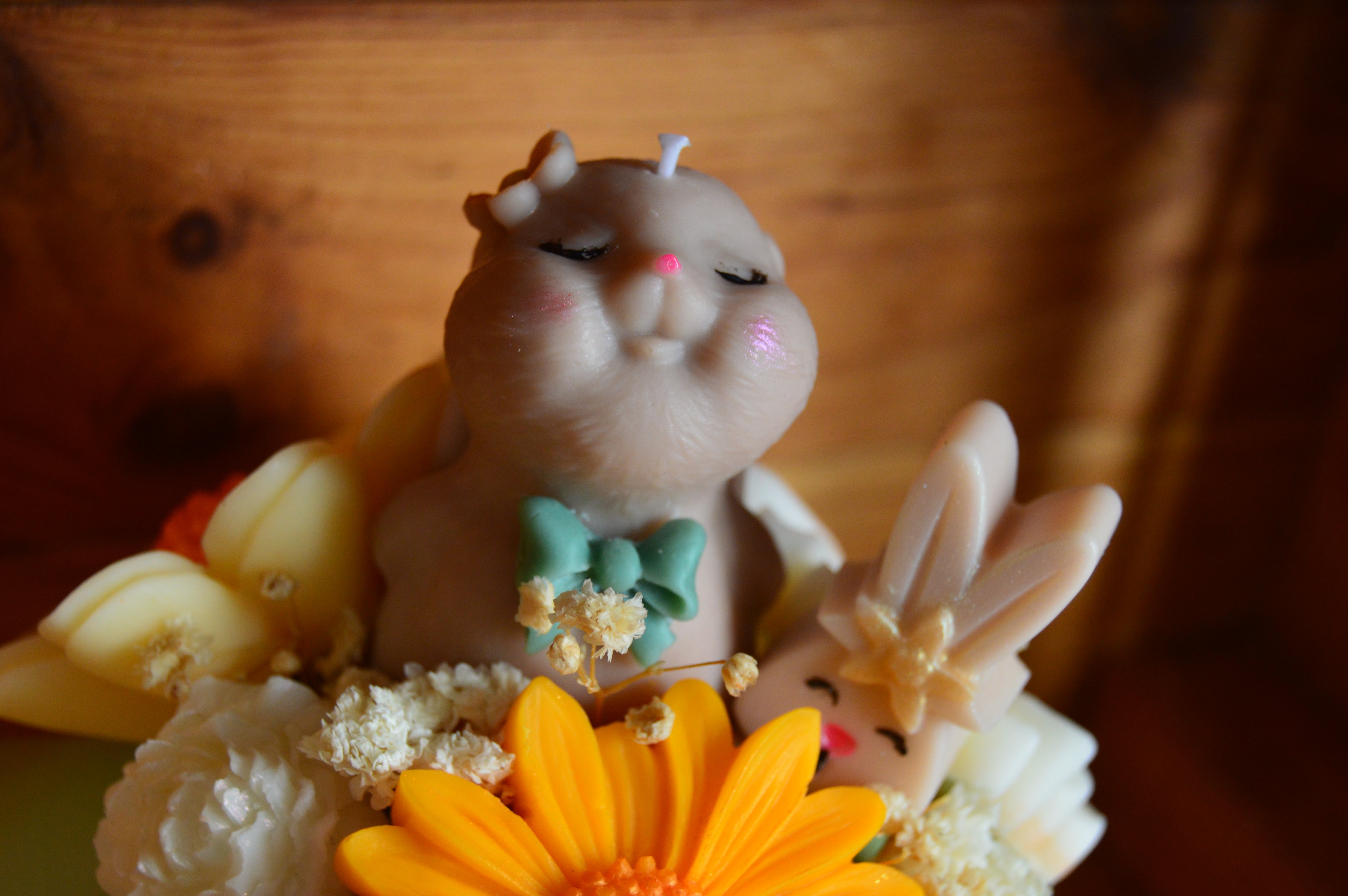 Bouquet de bougies parfumées en forme de fleurs et animaux, cire végétale, création artisanale Fl’âme Éternelle