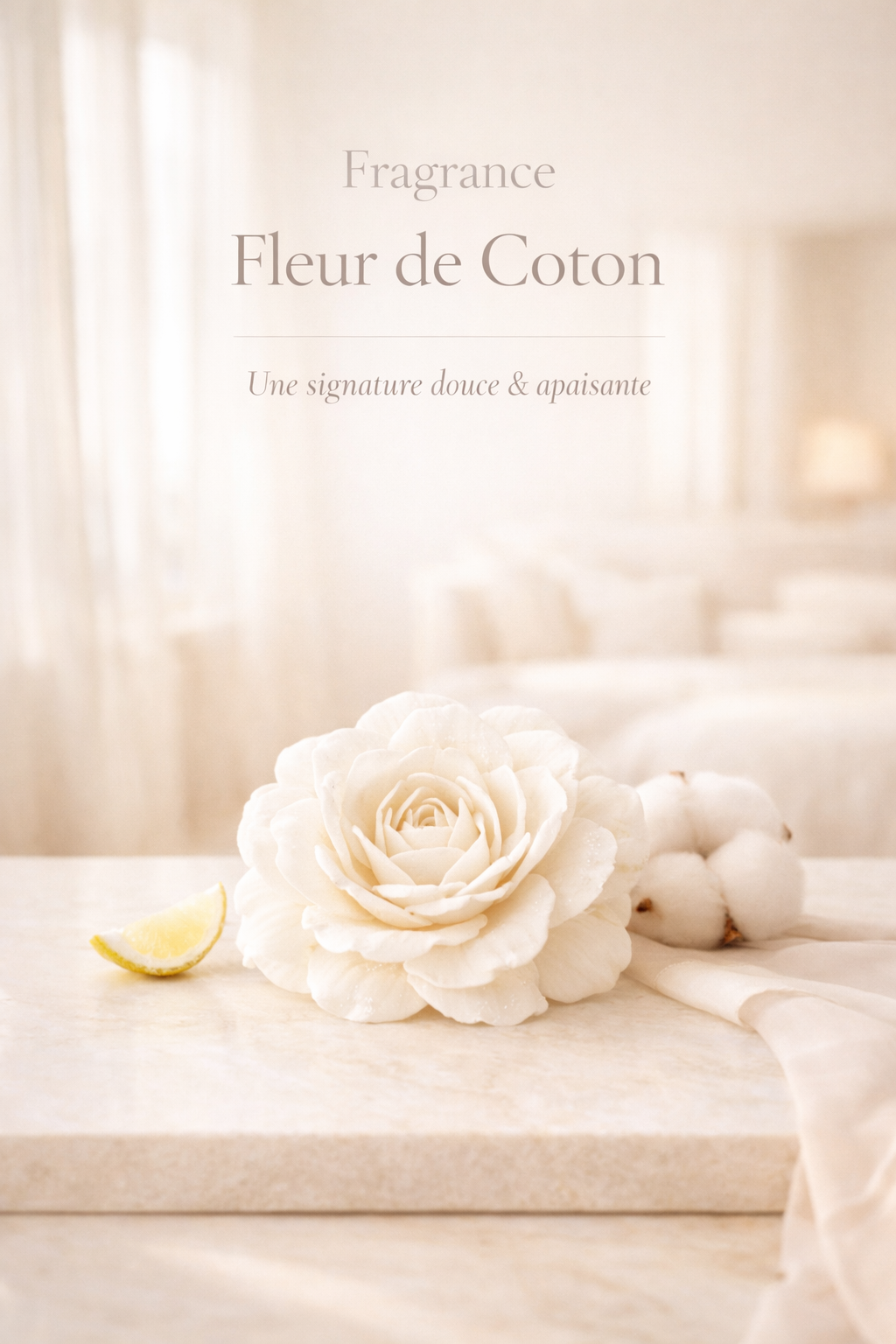 Fleur de Coton est une bougie parfumée artisanale aux notes douces et poudrées. Une signature élégante, apaisante et lumineuse pour un intérieur raffiné.